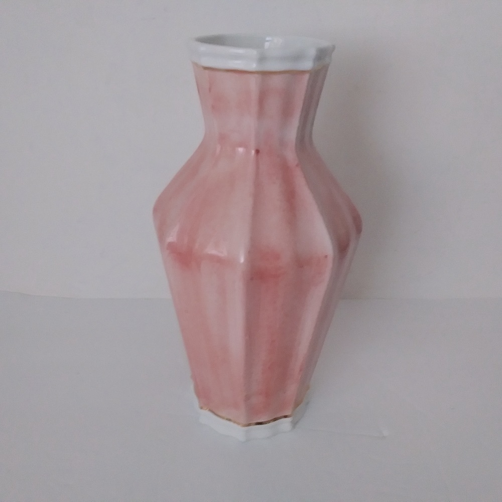 Vintage Bitossi Fenton Vase Pink With Gold And White Trin 11"